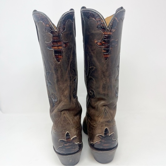 Lucchese Classics Handmade Brown Exotic Leather Overlay Cowboy Boots - Picture 4 of 10